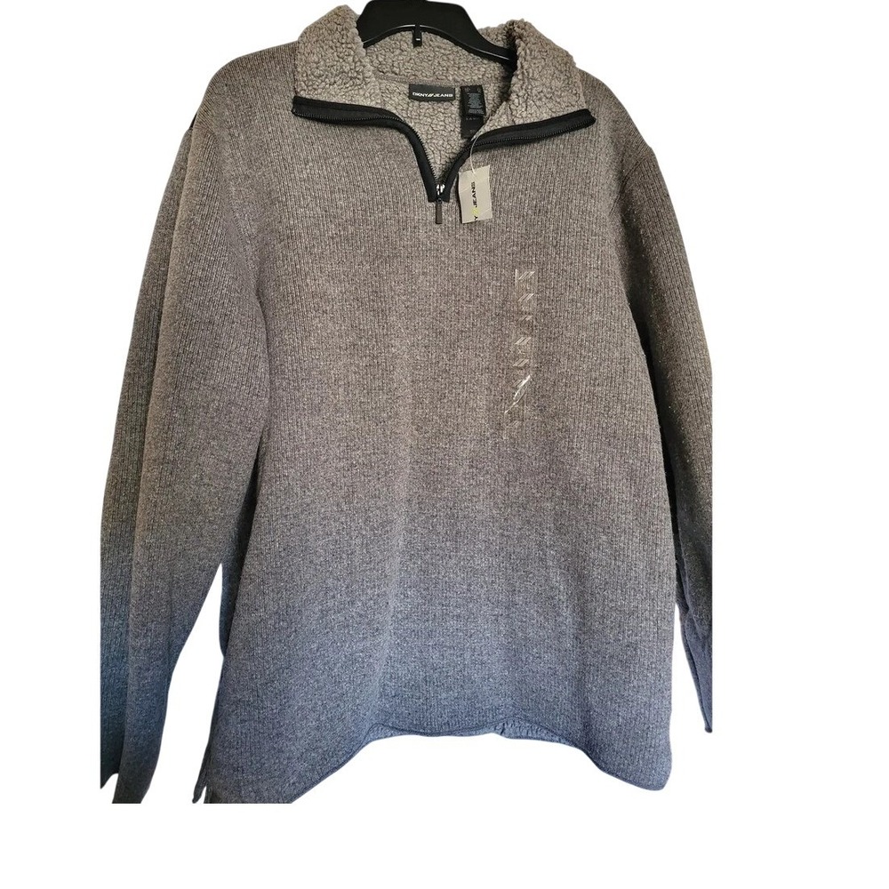 DKNY Womens Gray Y2K High Neck‎ Quarter Zip Sherpa Lined Pullover Sweater XL NEW
